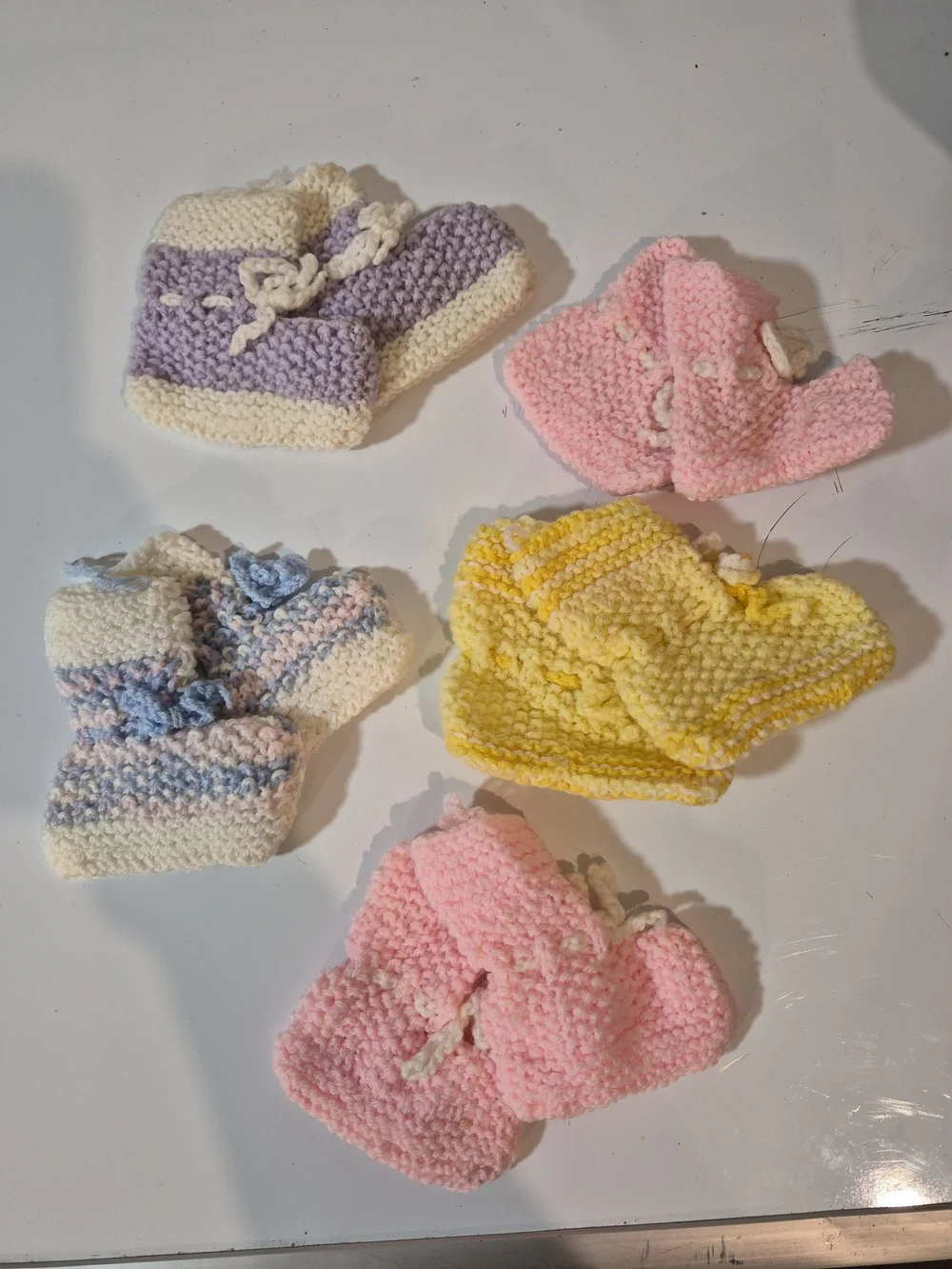 Hand-Knit Pastel Baby Booties - Pink, Yellow, Lavender, Blue, Cream